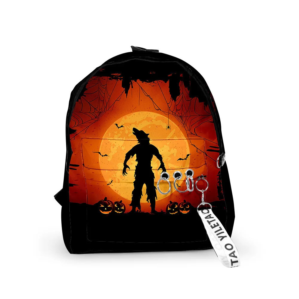 

Cartoon Youthful Happy Halloween School Bag Notebook Backpacks Boys/Girls 3D Print Oxford Waterproof Key Chain Small Travel Bags