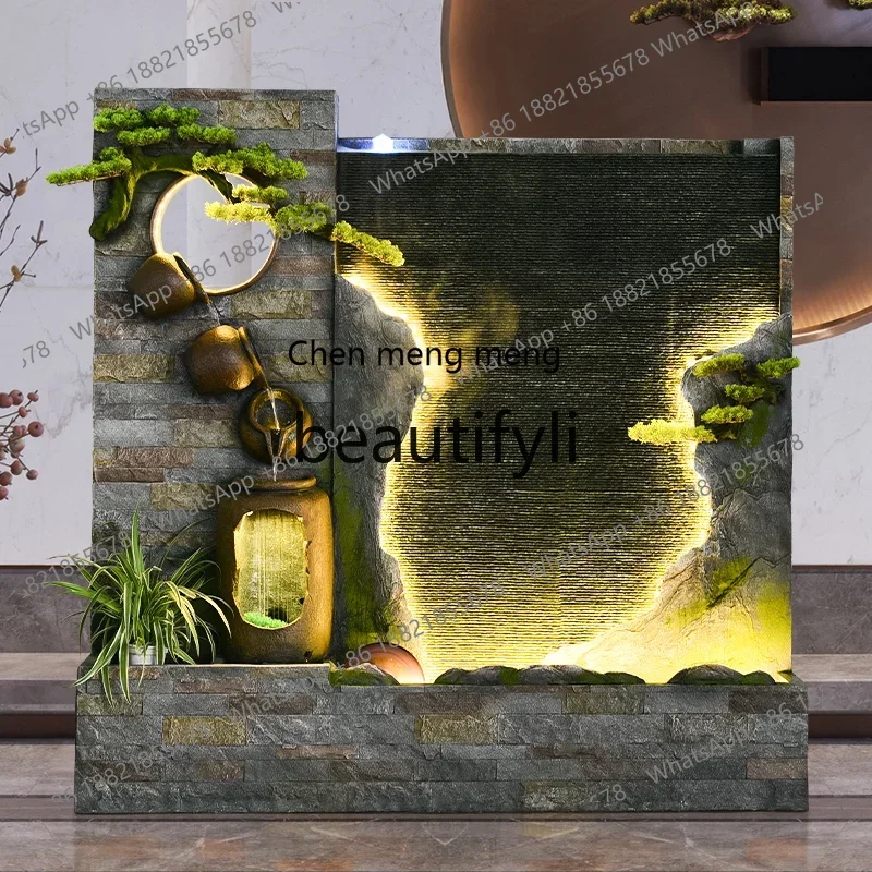 N178 G Water curtain wall Flowing water screen Hotel lobby background wall Rockery fountain Company courtyard landscaping Fish p