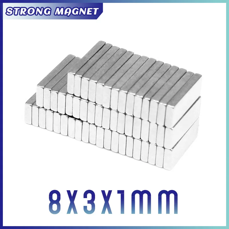 

20/50/100/200/500/1000PCS 8x3x1 Thin Small Quadrate Magnets N35 8*3*1 Permanent NdFeB Magnet 8x3x1mm Strong Powerful Magnets