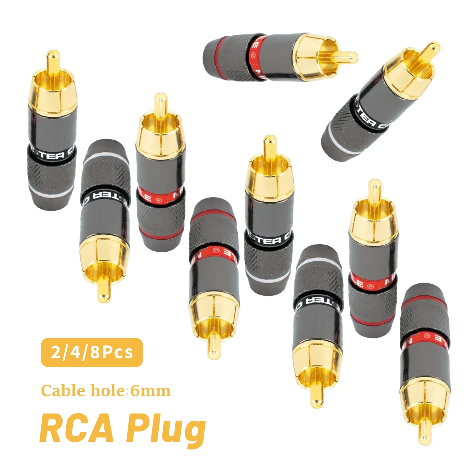 

2 шт., музыкальный разъем RCA, отверстие для кабеля, 6 мм, позолоченный разъем, адаптер для аудио-видео кабеля динамика