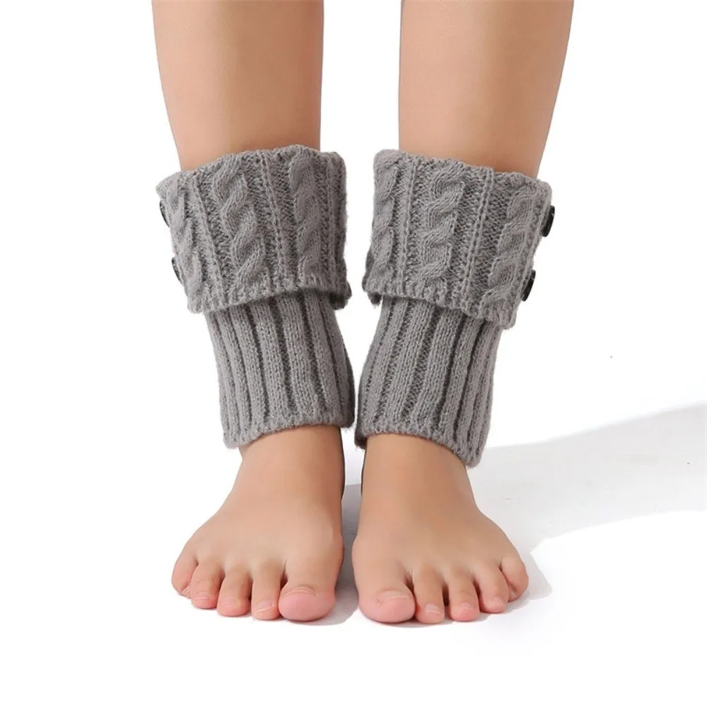 Short Crochet Knitted Boot Sock Sleeves Cable Knit Foot Cover Leg Warmers Soft Solid Color Turned-up Button Socks Winter