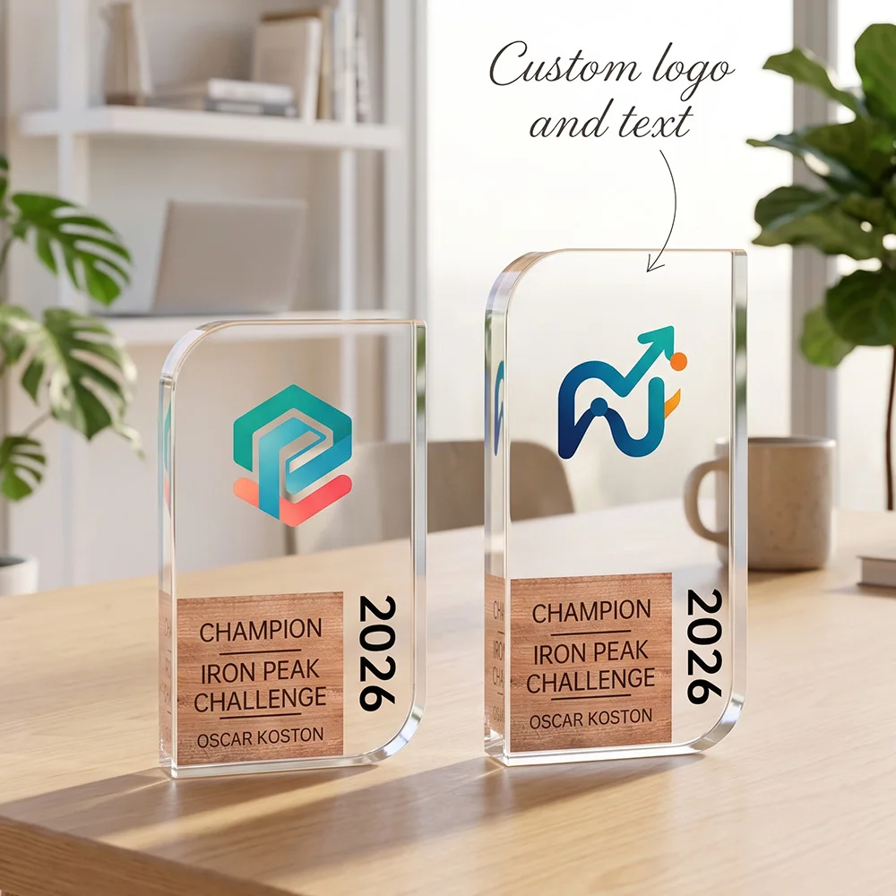 Personalised, Engraved, Custom Corporate Award, Acrylic Wood Trophy Plaque, Custom Company Logo, Engraved Employee Name, Year,