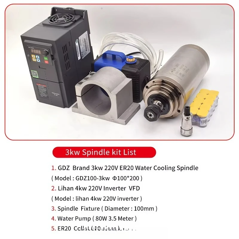 100-3.2 ER20 24000rpm 220V 수냉식 스핀들 수냉식 CNC ATC 스핀들 3.2kw 스핀들 CNC 라우터 기계용