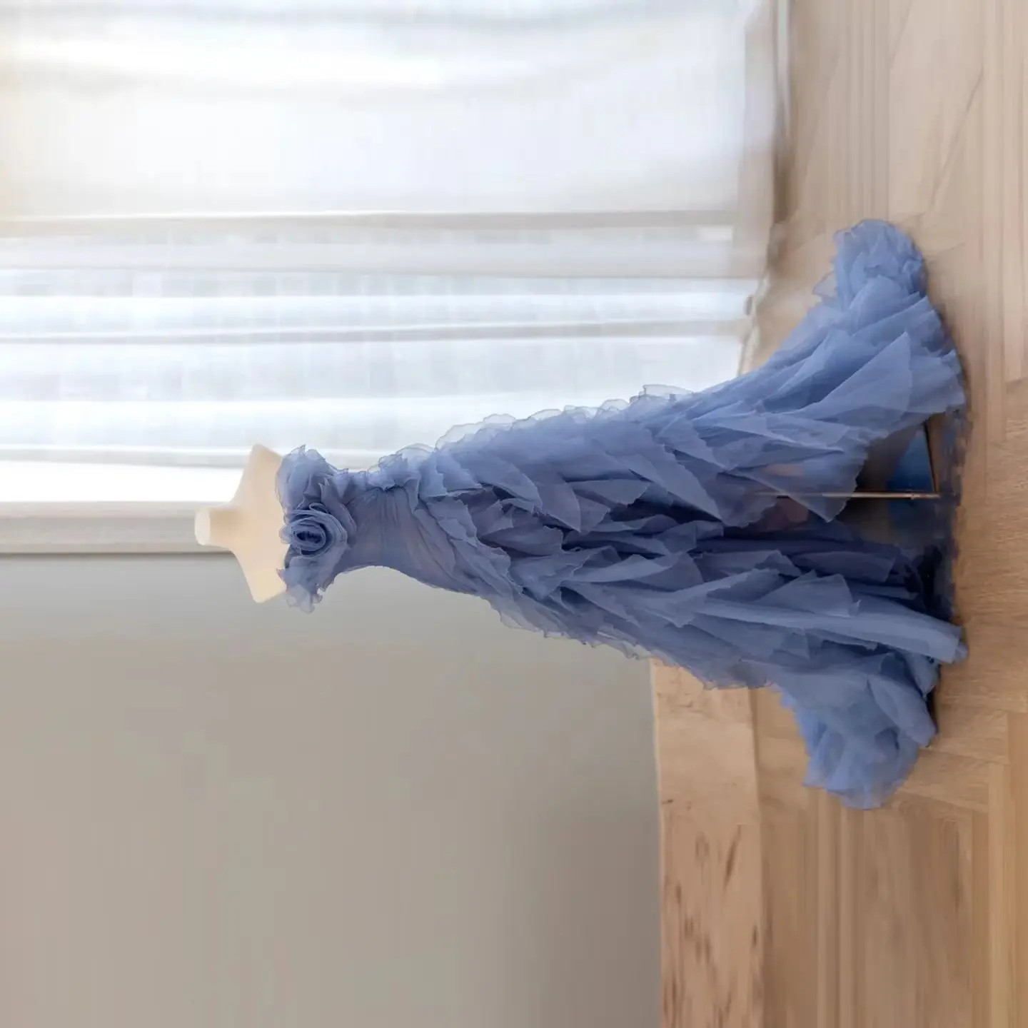 

Tulle Custom Made Elegant Soft Tulle Prom Gown Long Sweetheart Blue Prom Gowns A Line Pleated Ruffle Lush Maxi Dress