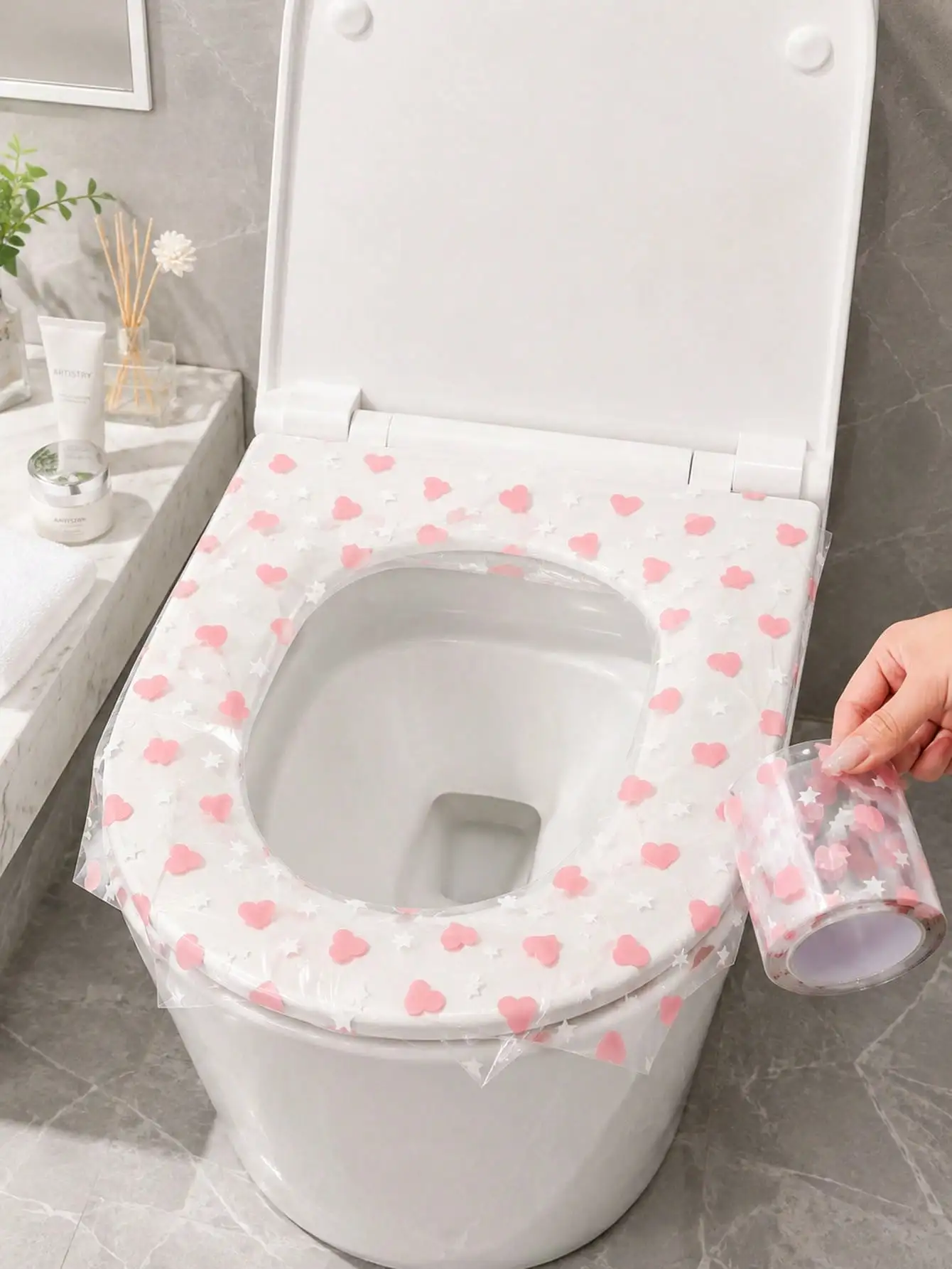 133pcs/roll disposable toilet seat covers, waterproof toilet seat protective film, heart pattern - portable sanitary pads suitable for travel, hotels, public restrooms, and home bathrooms, travel accessories, back-to-school supplies view 3