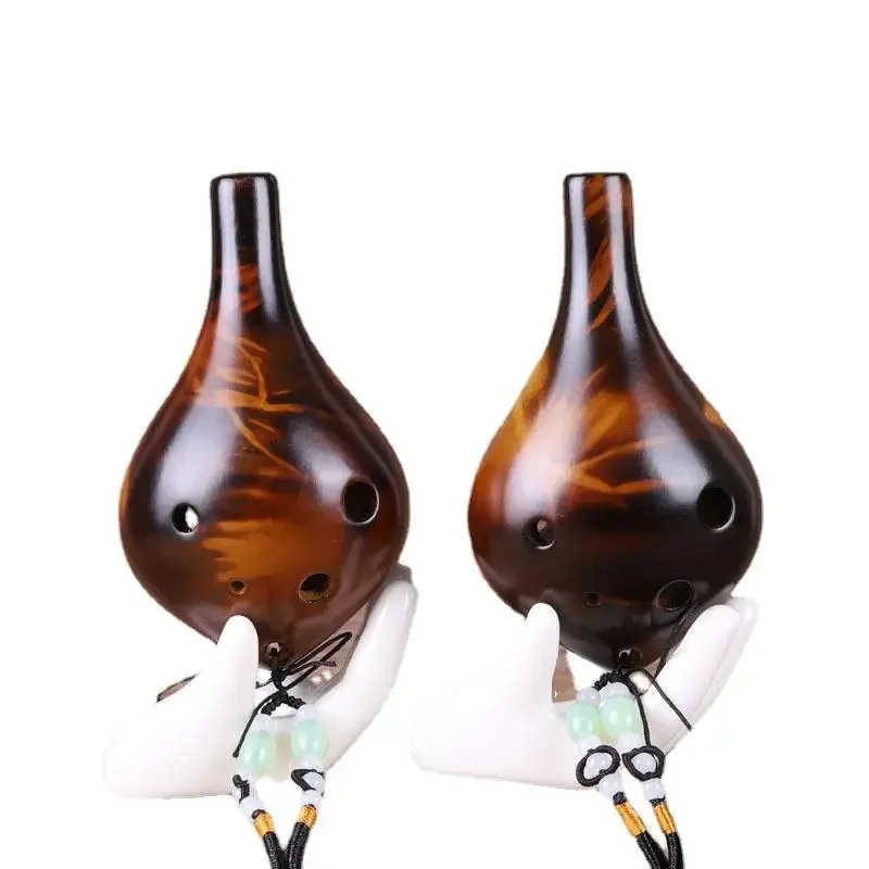 Ocarina de tamaño pequeño de 6 agujeros, fuego de paja de cerámica Alto, tono C, flauta esmaltada, instrumento Musical profesional Tao chino para principiantes