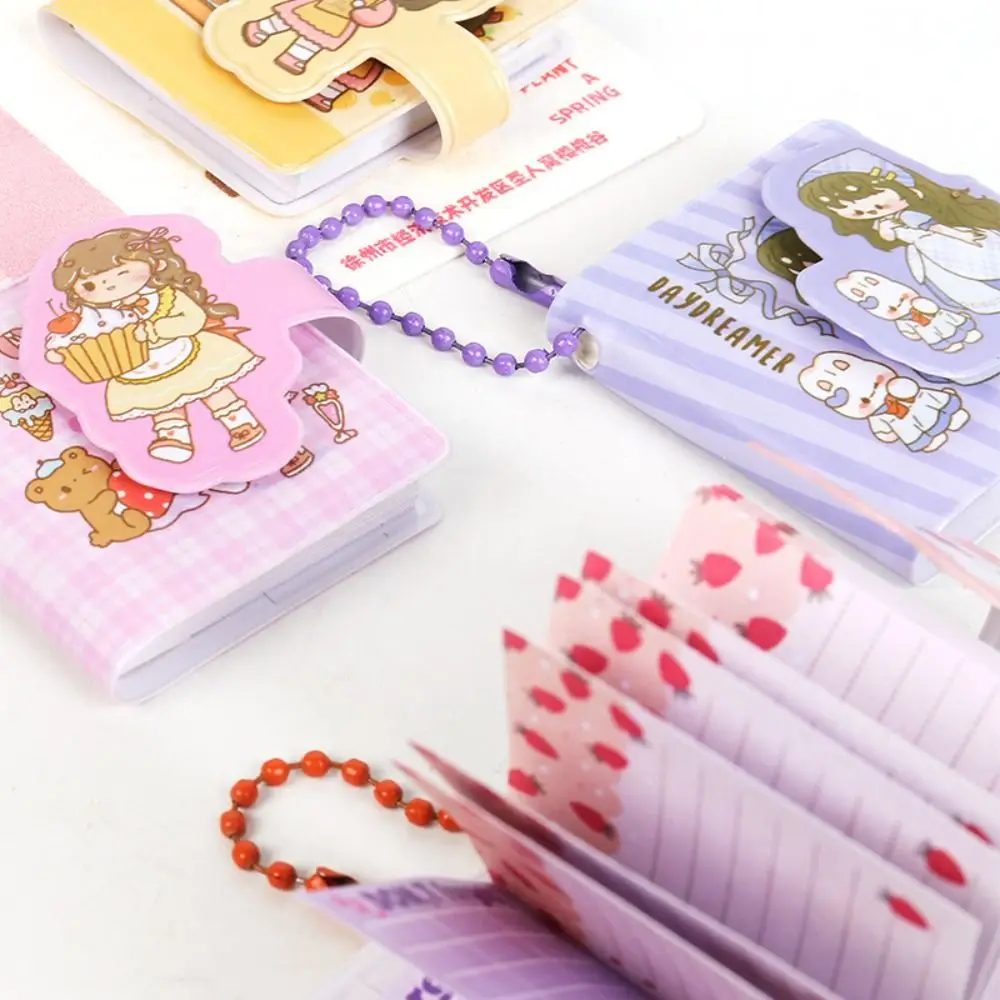 Korean Sweet Girls Cartoon Printing Mini Notebook Pocket Small Writing Pad with Keychain DIY Scrapbooking Portable Journals