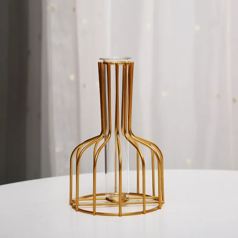 Wine Bottle Creative Simple Hollow Iron Vase Decoration Home Living Room Transparent Simulated Flower Dried Flower Container