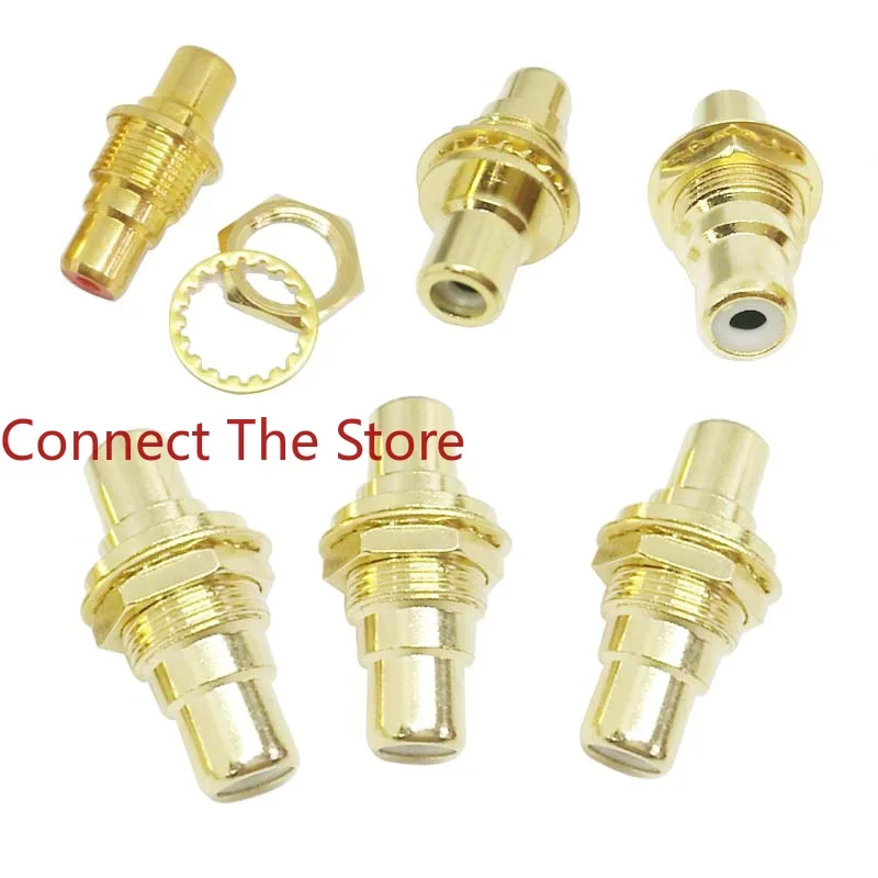 2PCS High-grade RCA Female To  With Nut Gasket Gold-plated Lotus    Adapte All-copper  StraightHead