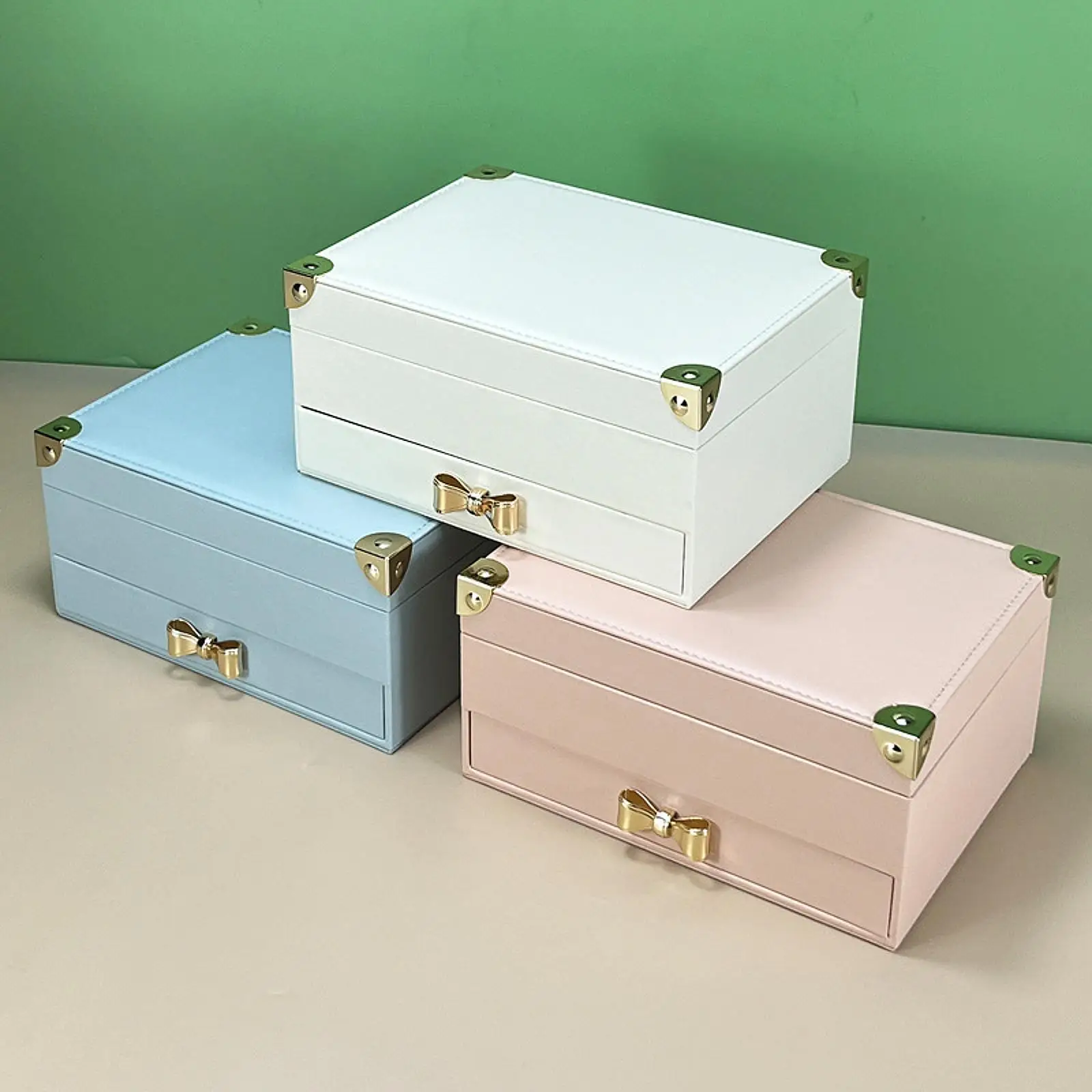 Jewelry Gift Box with Mirror 2 Layer Drawer Travel Case for Women PU Leather Organizer for Earrings Necklaces Bracelets Rings