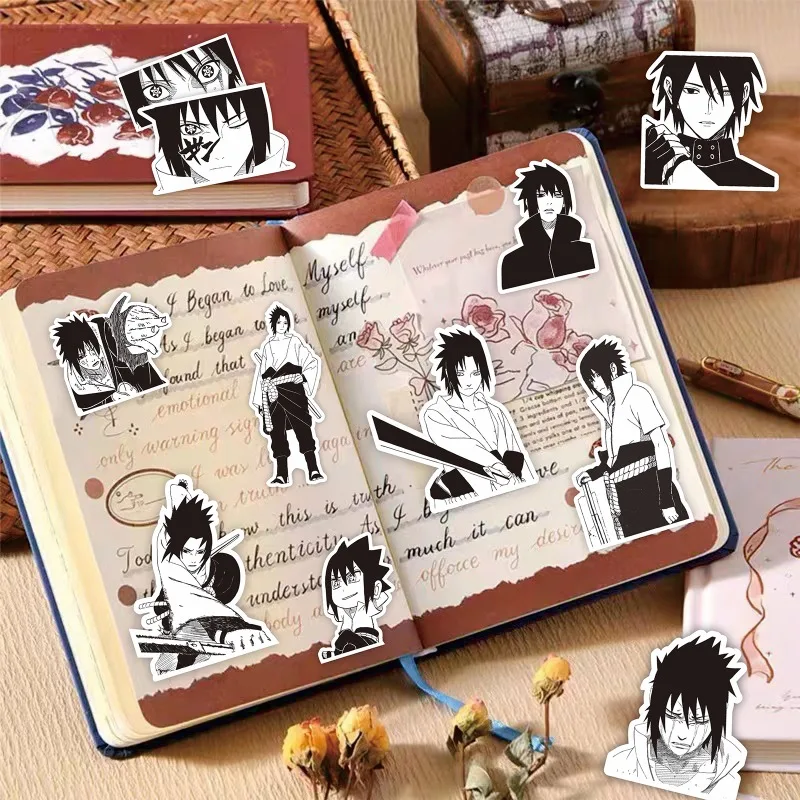 Naruto Anime Cartoon Adesivos para Crianças, Adesivos preto e branco, Uchiha Sasuke Adesivo, Notebook, Decalque Garrafa De Água, Presente Da Festa, Legal, 65 Pcs, 70 Pcs, 75Pcs