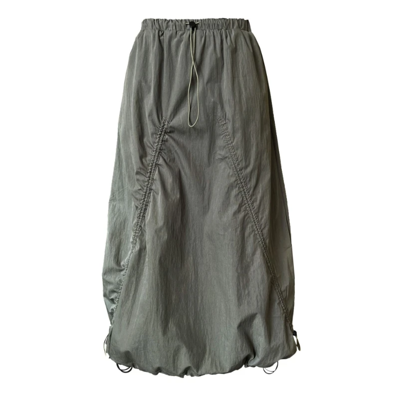 

Skirts Women Mid Length Skirt A Line Elastic Waist Slim Fit Drawstring Elegant Splice Y2k Streetwear Casual Work 2026 Spring