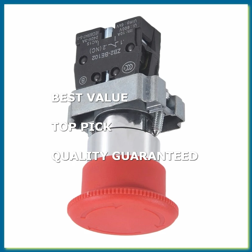 22mm NC Red Mushroom Emergency Stop Push Button Switch 600V 10A ZB2-BE102C XB2-BS542X1