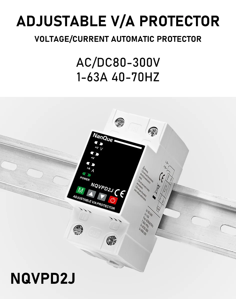Einstellbarer Spannungs-Stromschutz, 110/120/127/220/240 V, 80–300 V, universelles AC-DC-Volt-Messgerät mit kurzem Schutz, einphasig – Detail 1