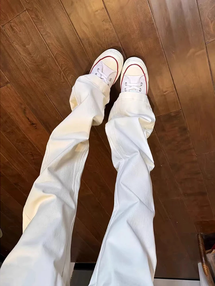 

Cleanfit White Men's Jeans Straight Leg Lengthening Visual Effect American High Street Vibe Sle Spring Autumn Wear