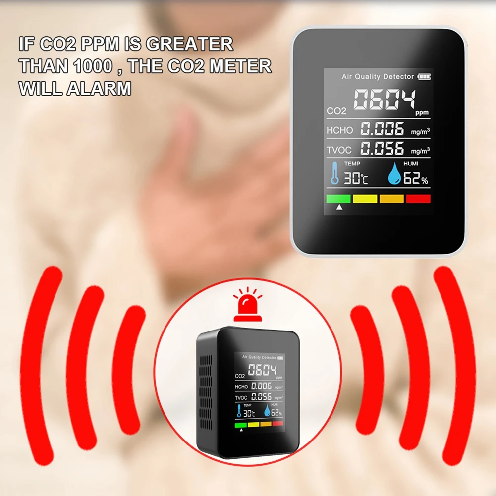 Misuratore di CO2 5 In1 Tester di umidità della temperatura digitale rilevatore di anidride carbonica Monitor della qualità dell'aria analizzatore TVOC HCHO-B