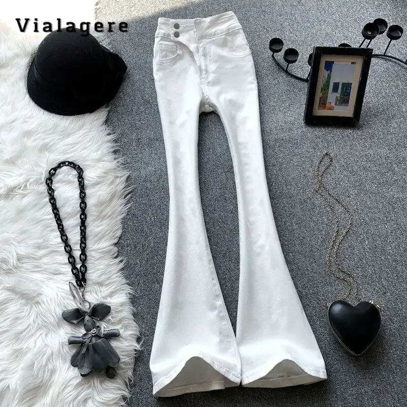 Y2K Streetwear Style Harajuku Skinny High Waist Flared Jeans Pants 2024 Summer Autumn  Women's Vintage Solid Color Denim Trouser