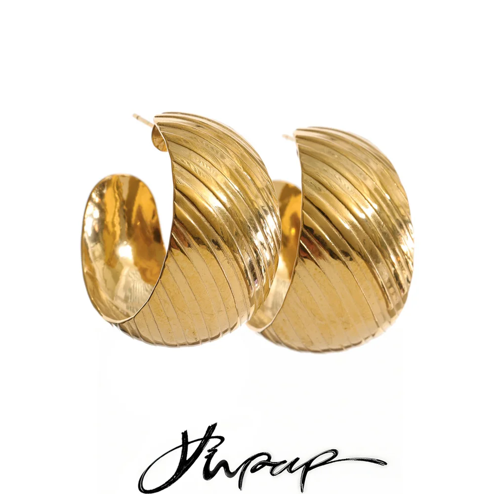 Yhpup Stainless Steel Stripe C Shape Huggie Earrings for All Occasions Versatile Minimalist Stylish Jewelry Wholesale