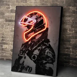 Neon Print Posters Cool Helmet Racing Car Canvas Painting Car Driver Hamilton Wall Art Pictures for Modern Bar Home Decor Mural
