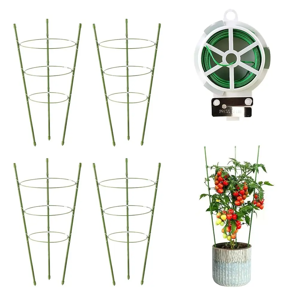 

4 Pack Tomato Cage, 24 inches Plant Support Cages for Garden, Upgrade Garden Plant Stakes with Adjustable Rings, Plants Trell