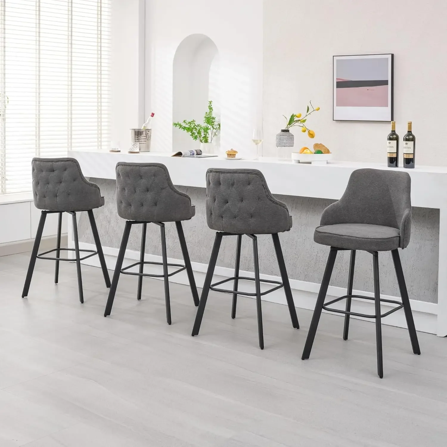 Ensemble de tabourets de bar en lin à dossier haut recommandé pour Kitchen Island, 4 pièces, 30 po