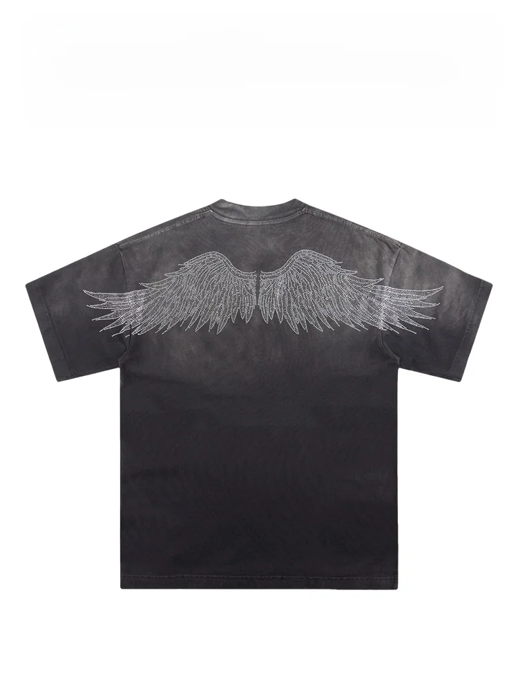 

Футболка BAIRBAOLIY High-End Angel Wing с открытыми плечами, коротким рукавом, винтажный стиль, облегающий крой, модная городская повседневная футболка