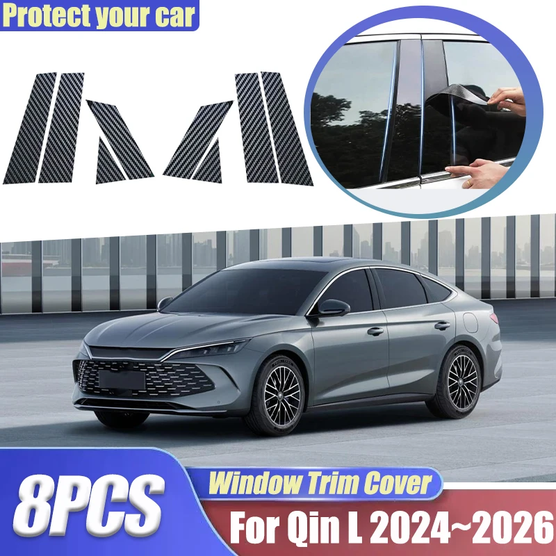 

For BYD Qin L DM-i 2024 2025 2026 8pcs Anti-scratch Three Styles Black Window Trim Covers B C Pillars Center Column Accessories