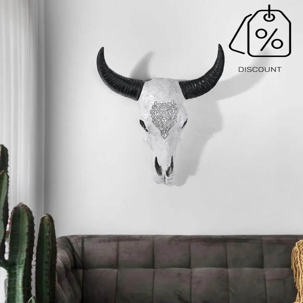 الثور رئيس الجدار الشنق النحت الجمجمة الثور تمثال الرجعية الزخرفية المادة الحيوان غرفة المعيشة الديكور-AT30