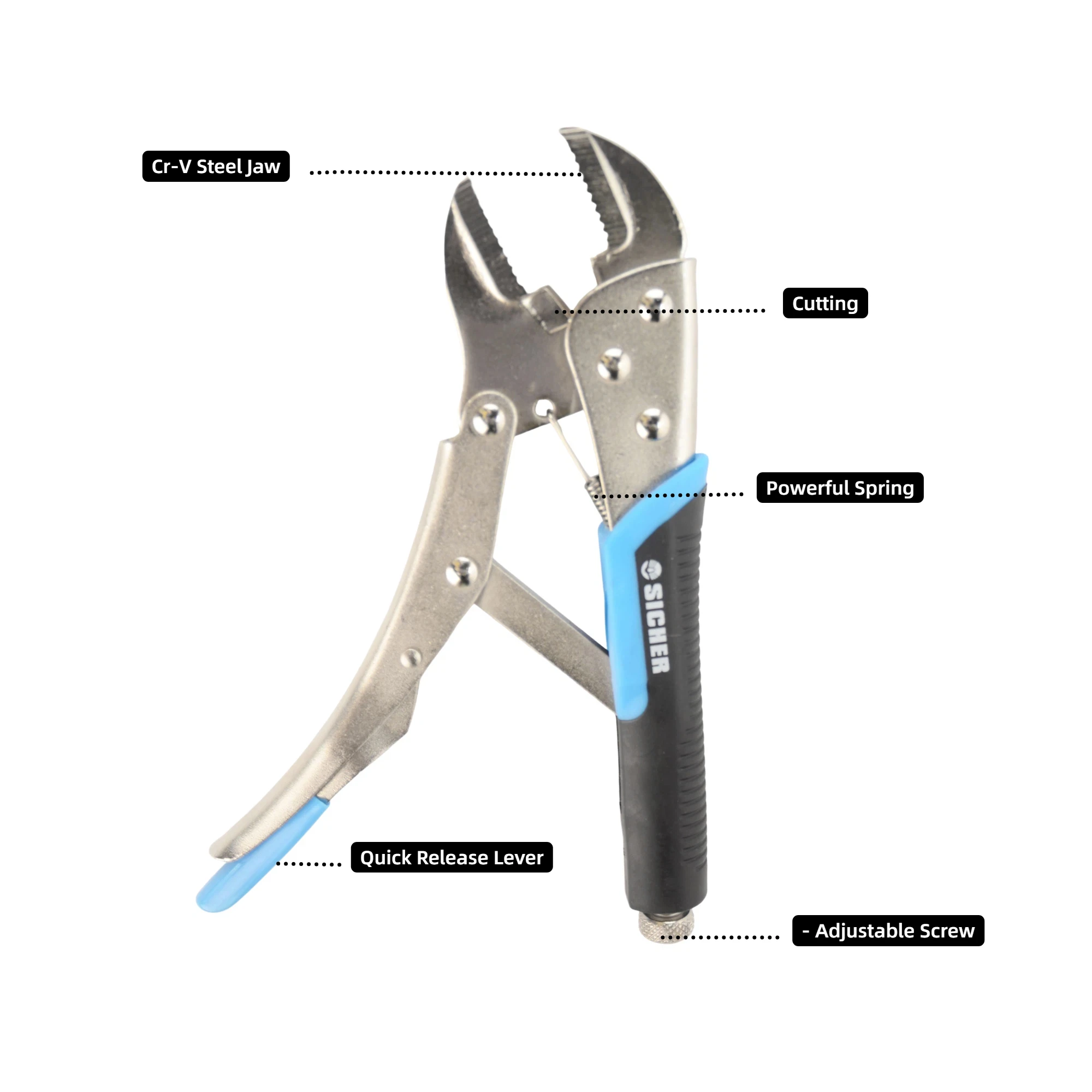 10 Inch Locking Pliers CR-V Steel Curved Jaw Locking Pliers with TPR Comfort Handle Clamping Tool for Automotive & Woodworking