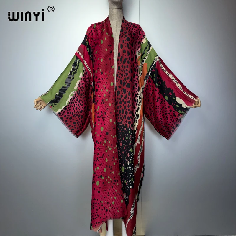 

WINYI Bohemian Kimono Loose Cardigan for Women Fashion Kaftan Evening Dress Luxury Beach Outfit Cover-Ups Dubai Style Beachwear