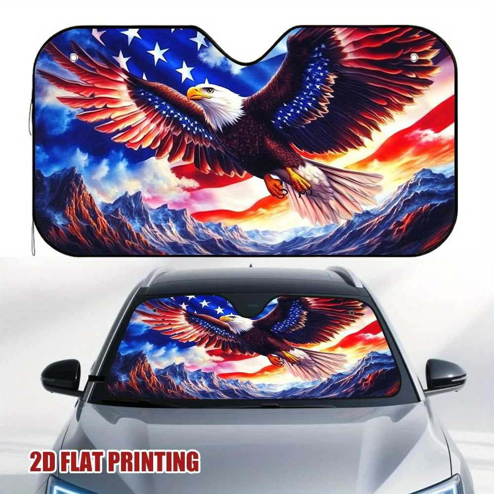 1 unidad de Visera Solar Patriótica para Coche - Diseño Vibrante de Águila Calva y Bandera, Cubierta Universal para Parabrisas para Mayor Protección