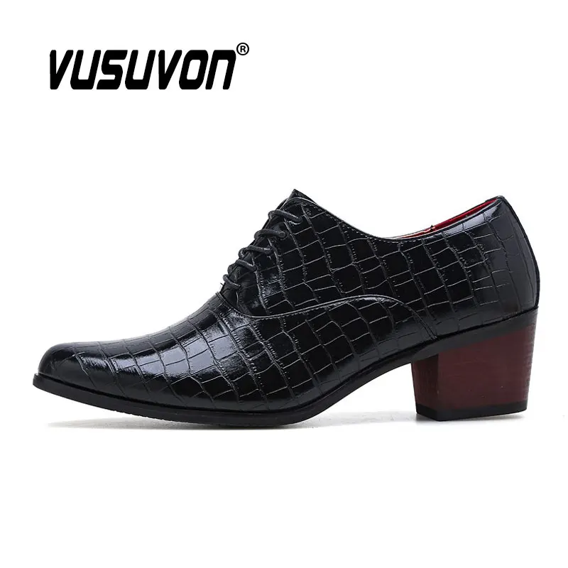 Men Oxford Shoes 4.5CM Heel Point Toe Handmade Leather Size 38-44 Fashion Black Lace-up Flat Loafers