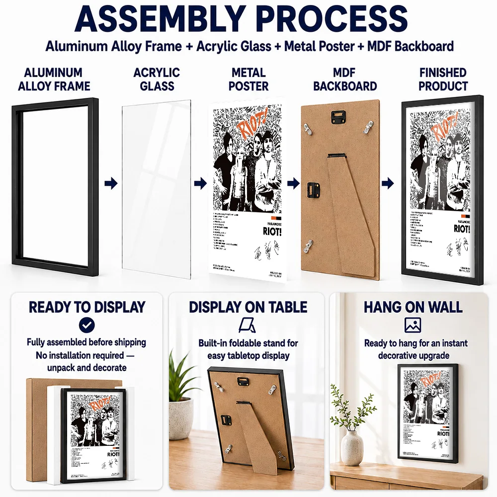 Paramore Riot! Framed Metal Poster Personalized Photo Vibrant Concert Style Wall Art For Recording Studio Unique Listener Gift