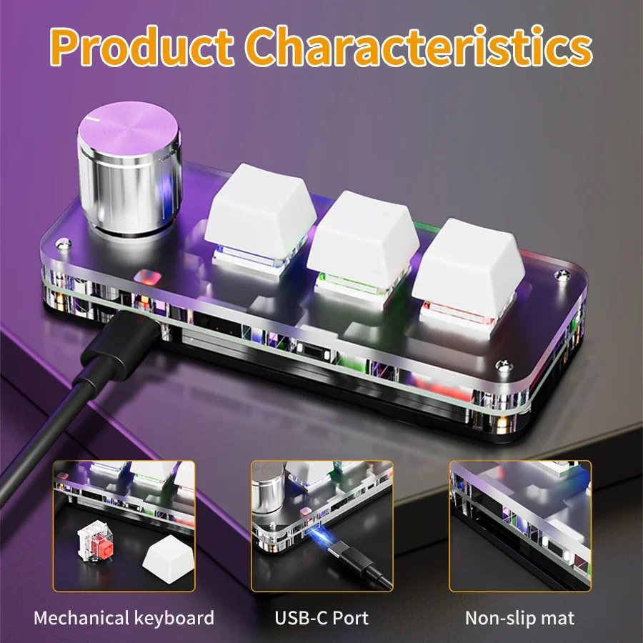 Wireless Mechanical Keyboard 3-Key Macro Keypad Bluetooth RGB Hotswap Knob Custom Shortcut Gaming OSU Designer Programmable Mini