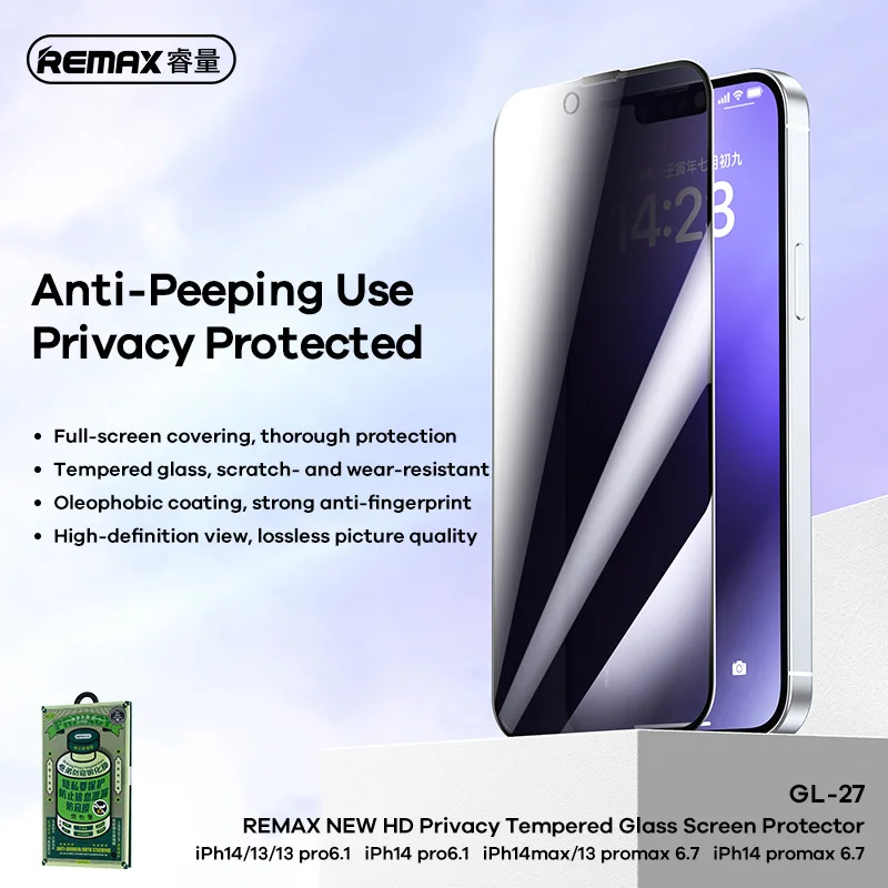 Remax 3D Arcing Privacy Tempered Glass For iPhone 16 16Pro 16Pro Max For iPhone 15 15Pro 14/13 Series Screen Protector