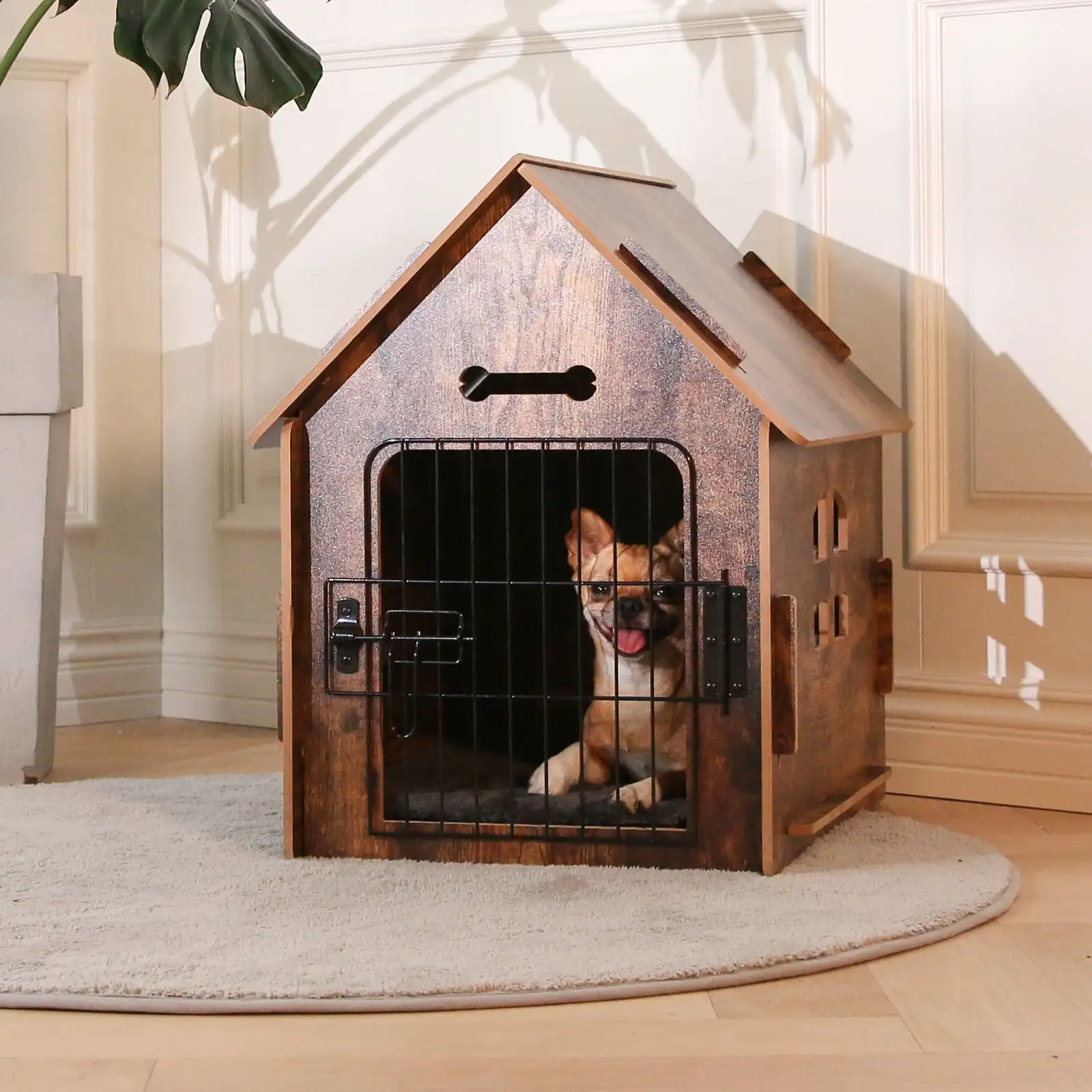 

Wooden Dog House with Roof Dogs Indoor and Outdoor Use for Small Medium Dog Cat, Dog Kennel for Playing and Resting,