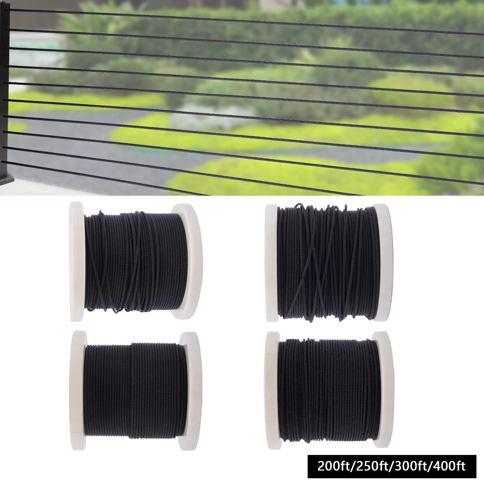 black wire rope marine grade cabo interior trilhos de aeronaves escada deck esgrima 7x7 strand 316 aco inoxidavel 316 01