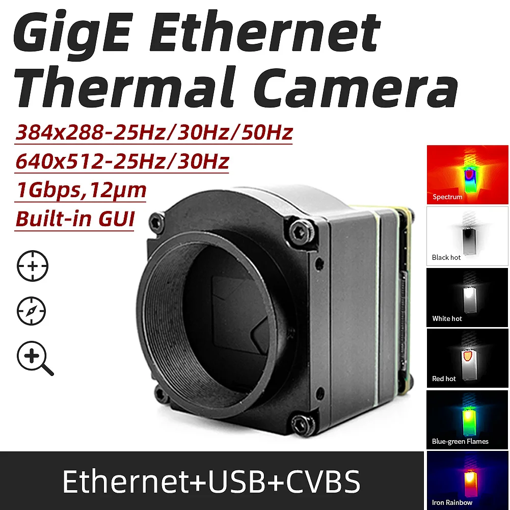 GigE Ethernet Thermal Camera Gigabit LWIR IR Imager PTZ Uncooled Infrared Camer 1000M RS485,CVBS+USB(UVC) Output Simultaneously