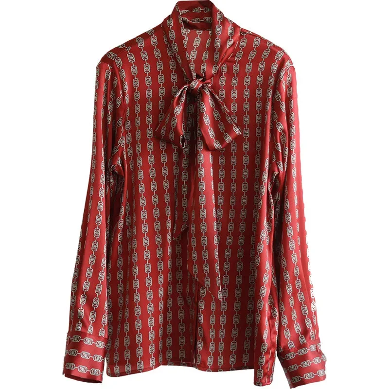 Spring Autumn Sense Of Design Shirt Women 2024 New Fashion Loose Casual Tops Printing Wine Red Temperament Shirts Blouse Female