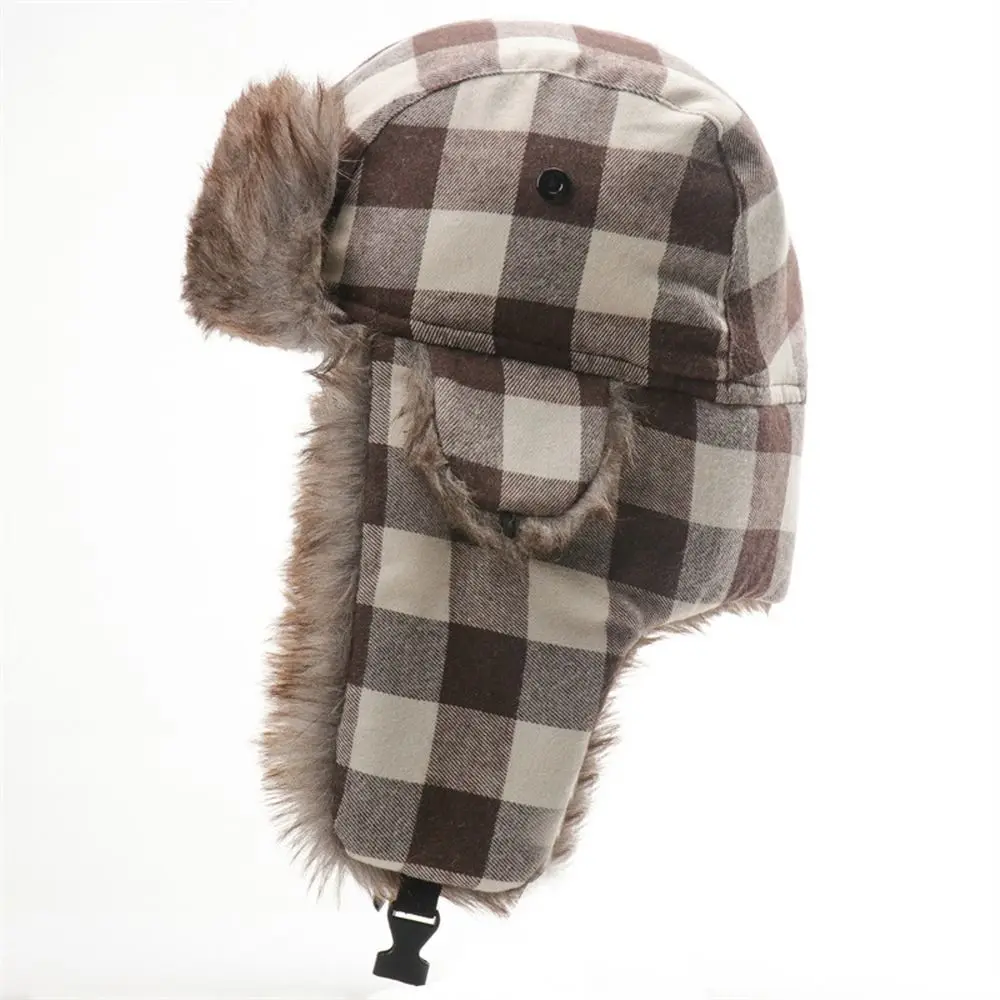 Winter Thicken Driving Russian Plaid Windbreak Trapper Pilot Caps Korean Beanies Hats Men Hats Earmuff Hats Earflap Caps