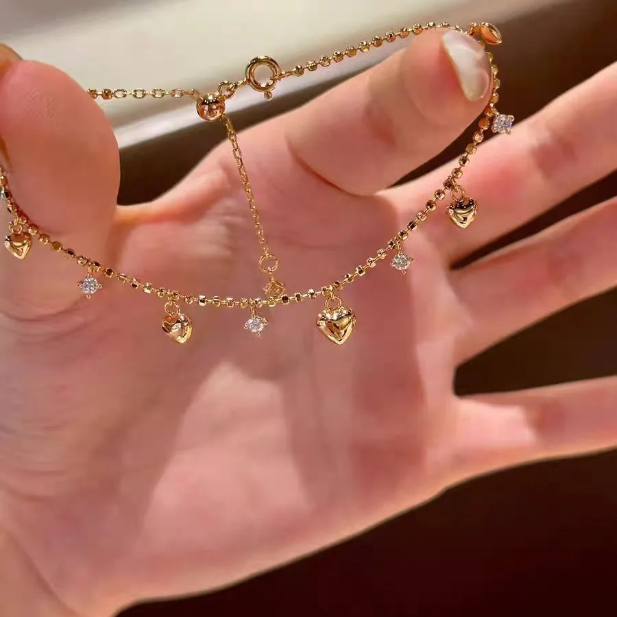 ENSHIR Lucky Colorful Heart Beads Shiny Zircon Water Drop Bracelet for Women Fashion Delicate Jewelry Gift Wholesale