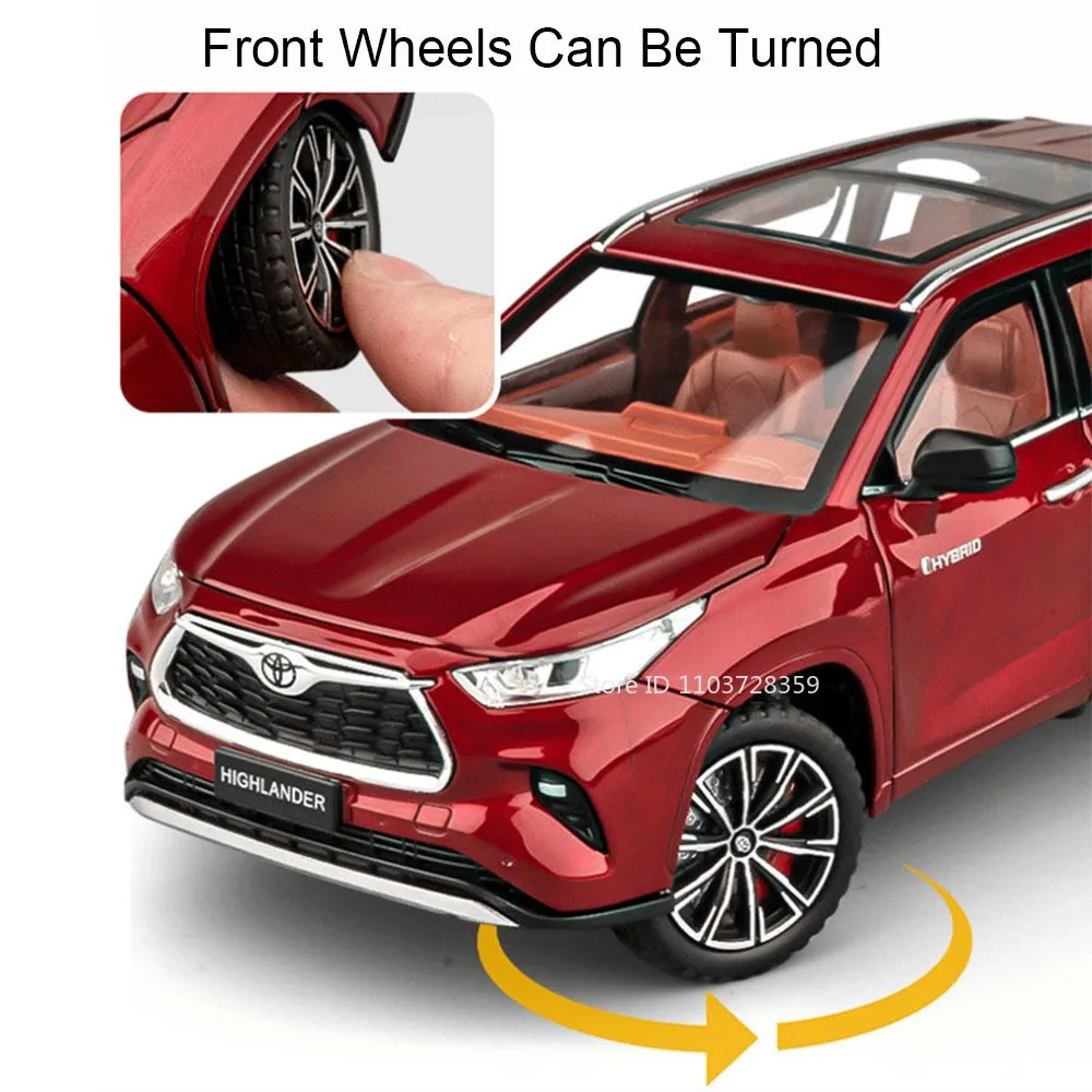 Schaal 1:24 Highlander RAV4 Speelgoedmodel Miniatuur Auto's Legering Diecast Geluid Licht Deuren Geopend Trek Schokabsorptie Jongens Geschenken