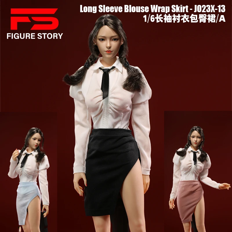 JO23X-13 1/6 scale female dolls clothes Long sleeved shirt slim fit wrap skirt fit 12'' action figure body model