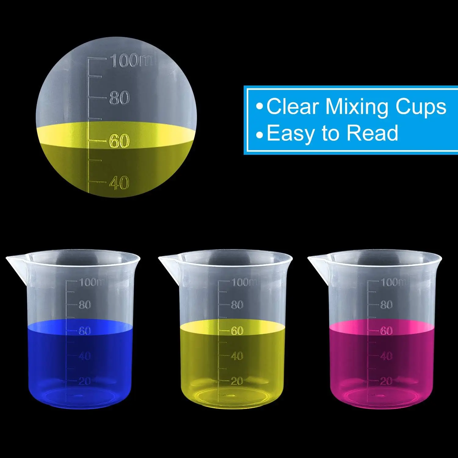 Plastic Lab Beakers 100ml Test Measuring Scale Cup Transparent Graduated Mug Liquid Volumetric Container Kitchen Baking Tools