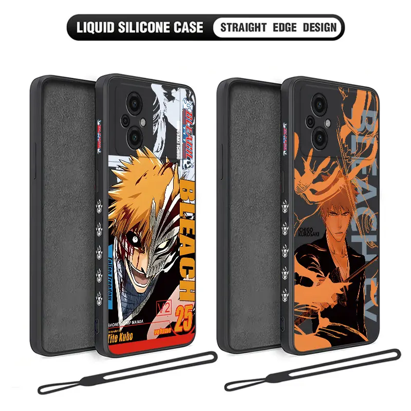 Anime Bleach Ichigo Phone Case For Xiaomi Poco M5 X5 F5 F4 X4 M4 F3 X3 M3 F2 X2 Pro C40 4G 5G GT Liquid Silicone Cover