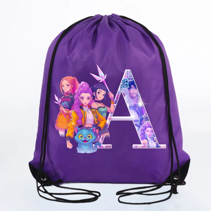 حقائب برباط من K Pop Demon Huntersd حقائب تخزين مطبوعة بحروف كرتونية كاواي للأطفال بسعة كبيرة حقيبة ظهر مقاومة للماء