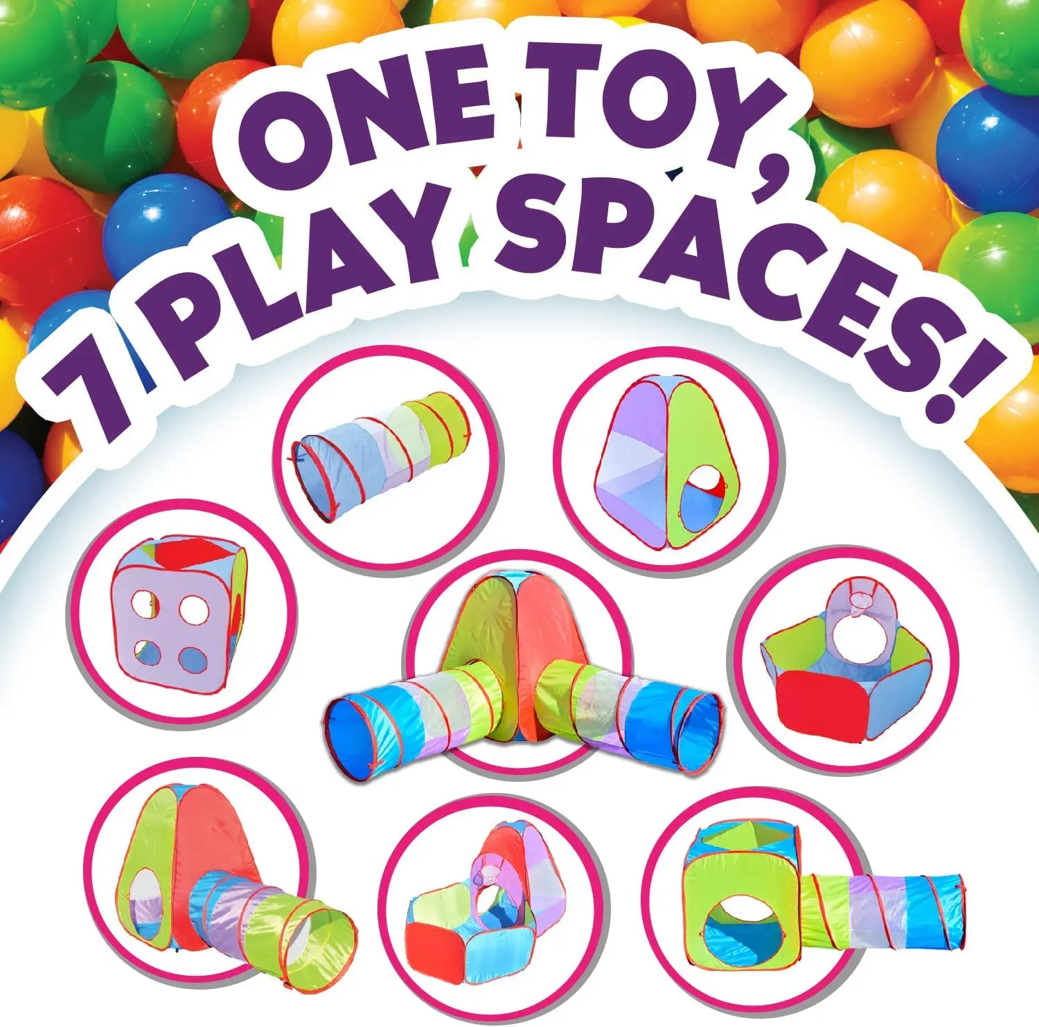 Verstecken und Rutschen, 7-teiliges Kinder-Bällebad-Spielzelt und 20 Bälle, Kleinkind-Dschungel-Fitnessstudio-Spielzelt, Krabbel-Tunnel-Spielzeug für Babys, Kleinkinder