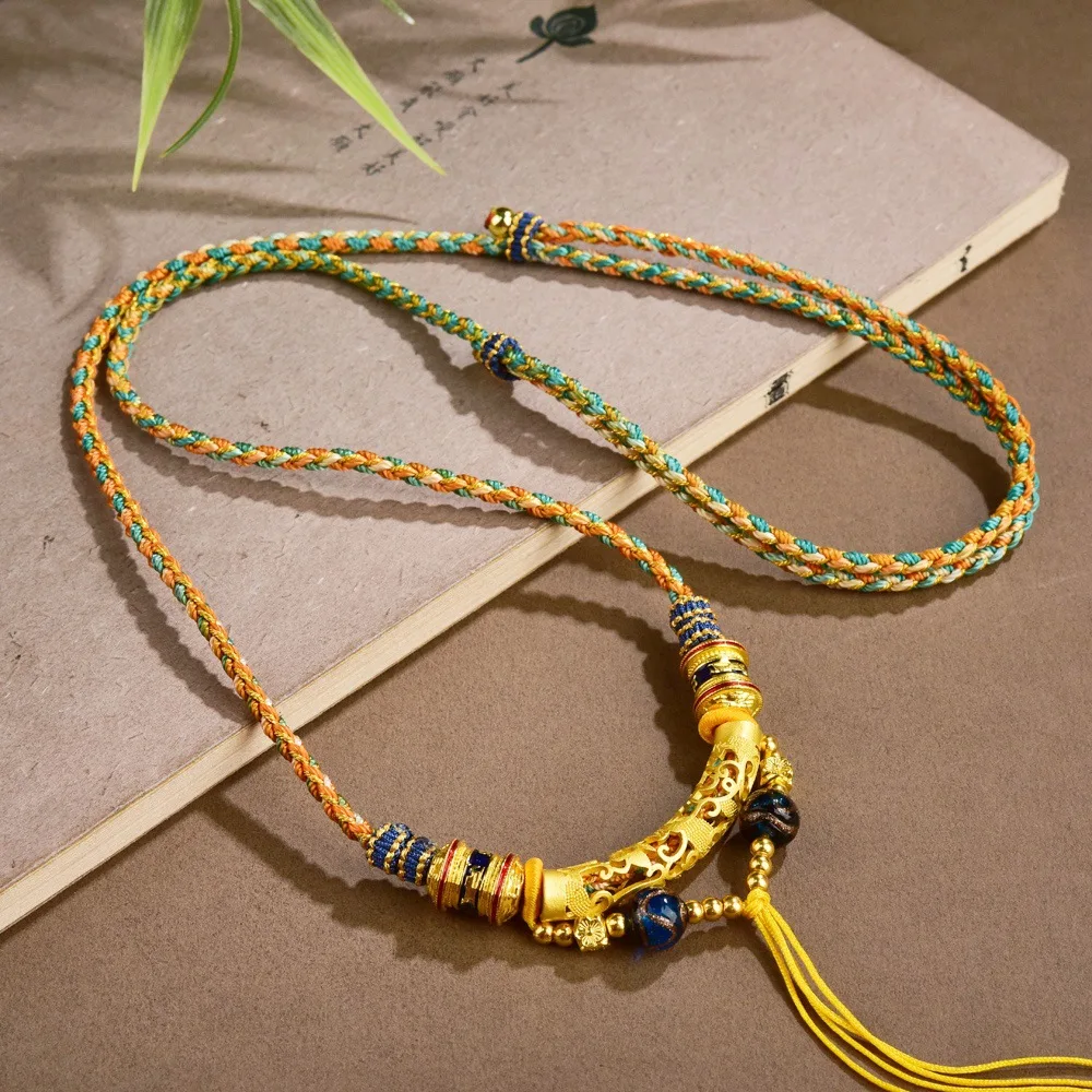 Chinese Style Lucky Blessing Six True Words Hand Woven 4mm Multicolor Necklace Rope For Thangka Buddha Amulet Wax Compass Pendan