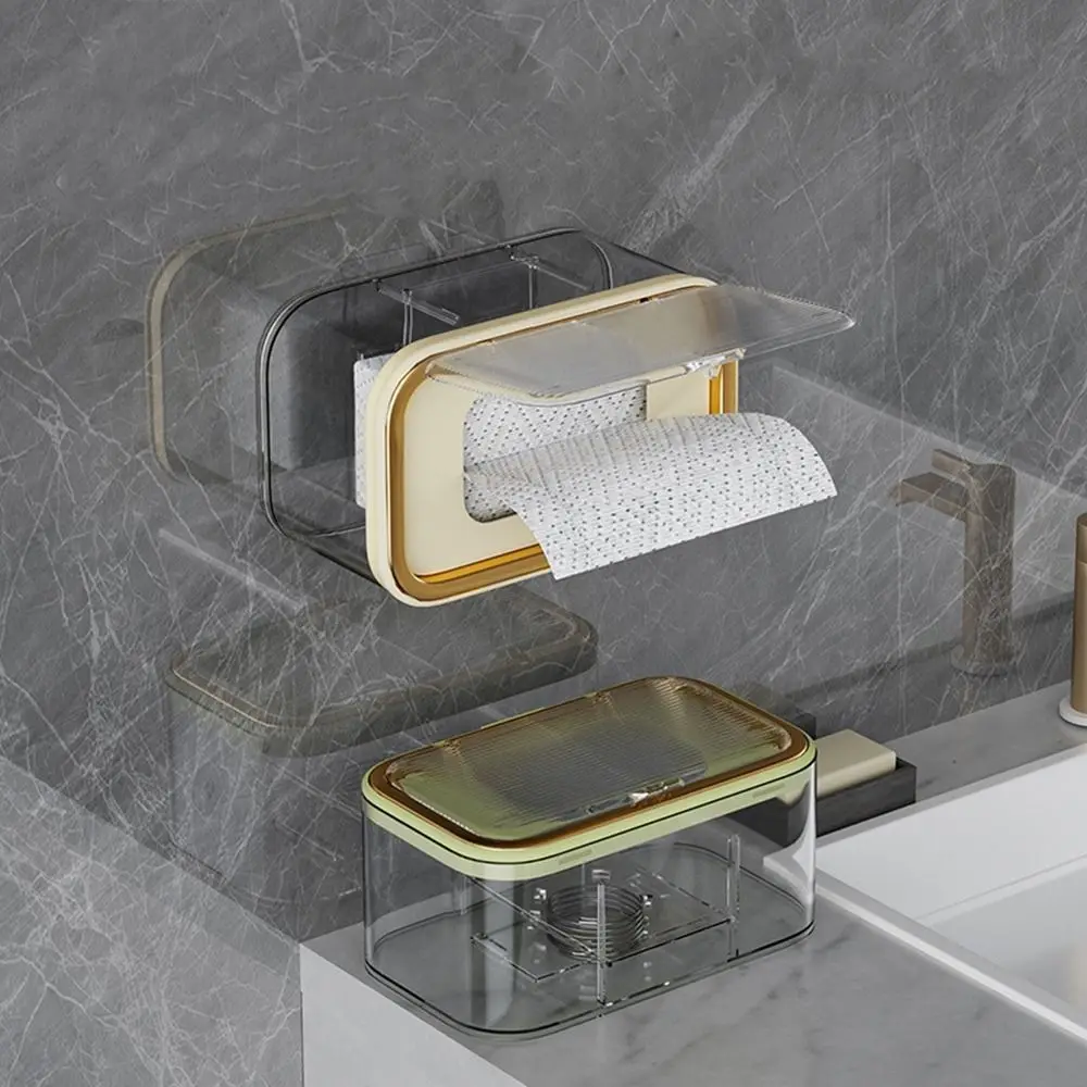 Plastic Wet Wipes Box with Spring Plate Wall Mounted Dustproof Mask Storage Box Large Capacity Wet Wipes Dispenser Bathroom