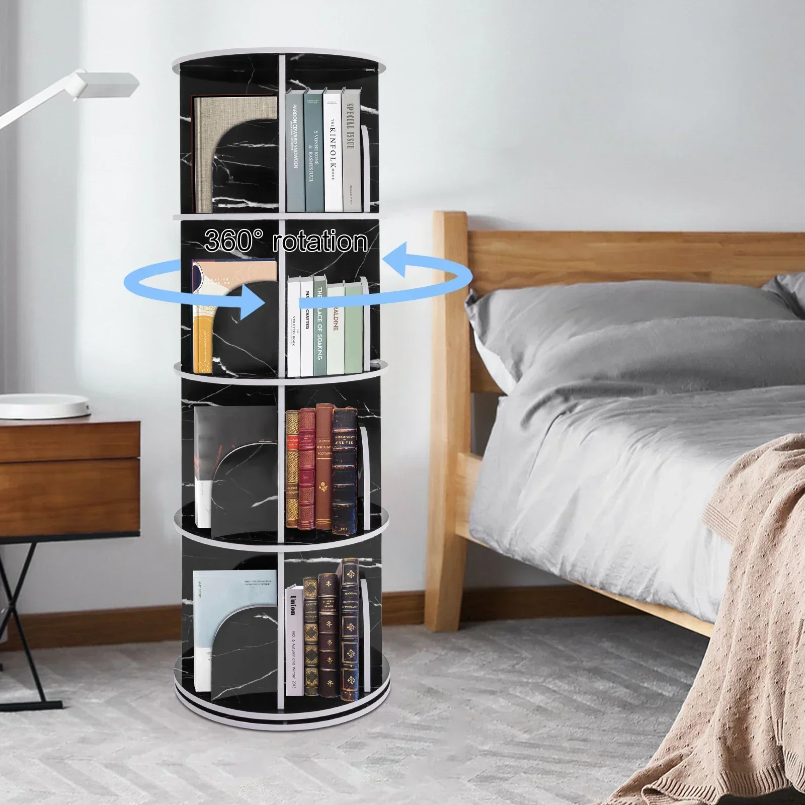 Rotating Bookshelf 360 Display Floor Standing Bookcase Storage Rack for Kids&Adults Multi-Functional Bookshelf Organizer Floor